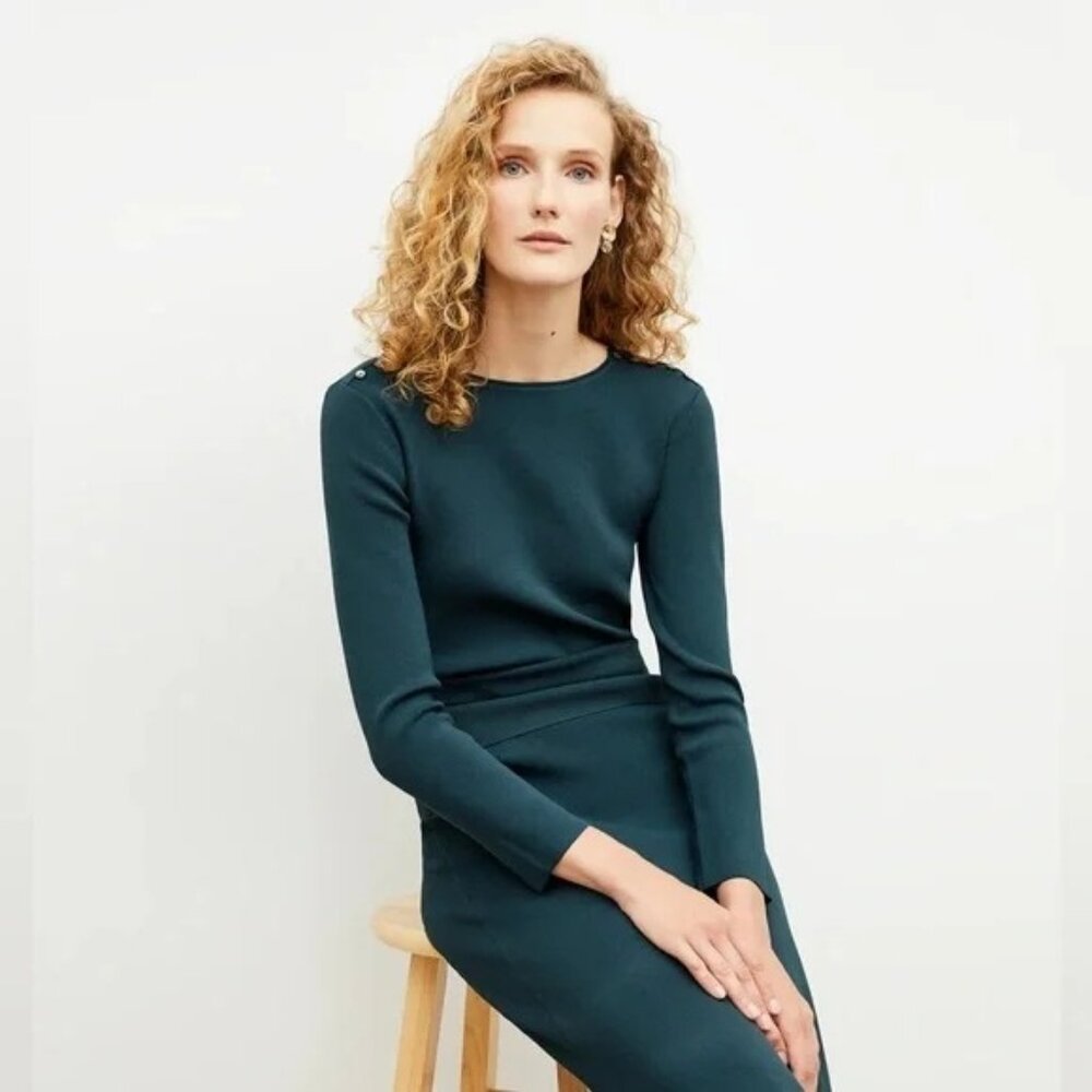 MM LaFleur Malin Top in Deep Sea Green Jardigan Knit SMALL S Sweater
